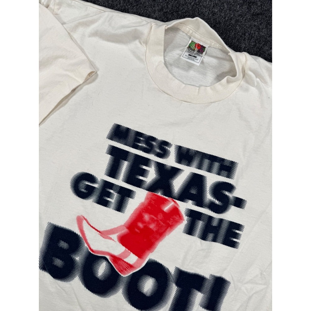 VTG Mess With Texas Get The Boot T Shirt XL Made USA Graphic Cowboy Tee 90s